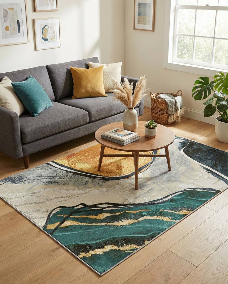 Detail image of 4' 1 x 6' 1 Easy-Clean Modern Indoor / Outdoor Rug