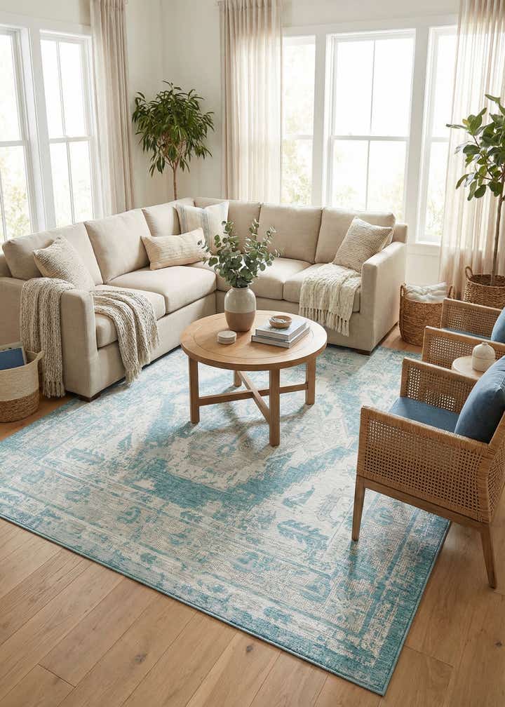 7' 10 x 7' 10 Easy-Clean Traditional Indoor / Outdoor Square Rug
