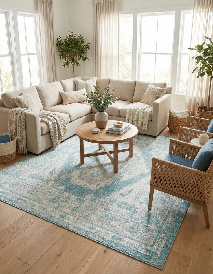 Detail image of 7' 10 x 7' 10  Washable Traditional Indoor / Outdoor Square Rug