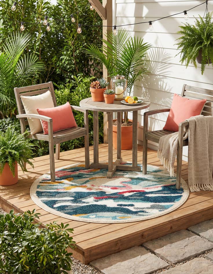 Detail image of 3' x 3'  Washable Casablanca Indoor / Outdoor Round Rug