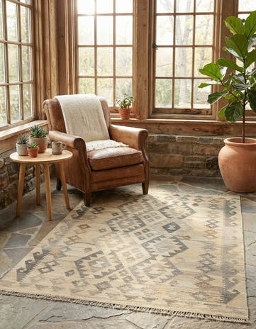 3' 5 x 4' 11 Hand Woven Kilim Maymana Wool Rug