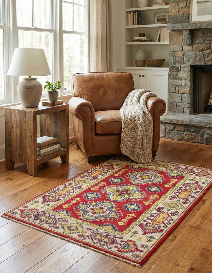 Detail image of 3' 4 x 4' 10 Hand Knotted Kazak Rug