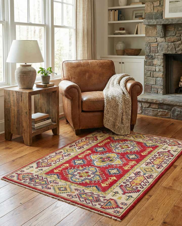 3' 4 x 4' 10 Hand Knotted Kazak Rug