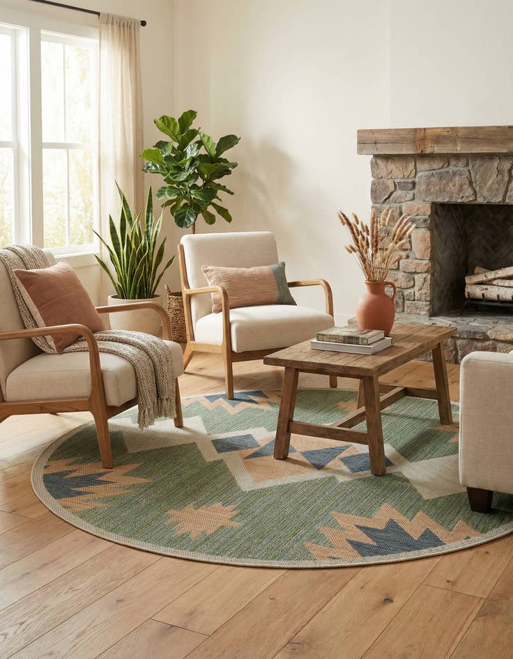 Detail image of  7' x 7'  Washable Baja Indoor / Outdoor Round Rug
