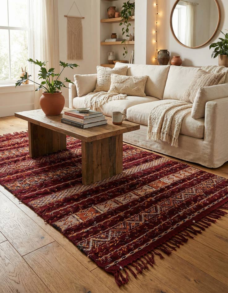 Detail image of 5' 4 x 9' 9  Hand Woven Moroccan Wool Rug