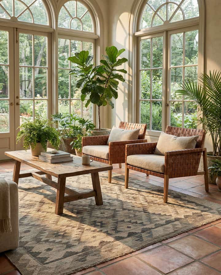 4' 11 x 6' 7 Hand Woven Kilim Maymana Wool Rug