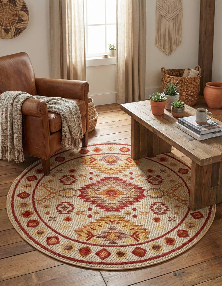 Detail image of 4' x 4'  Washable Baja Indoor / Outdoor Round Rug