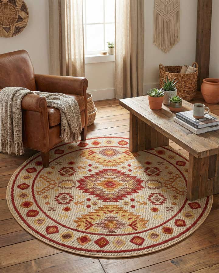 4' x 4' Easy-Clean Baja Indoor / Outdoor Round Rug
