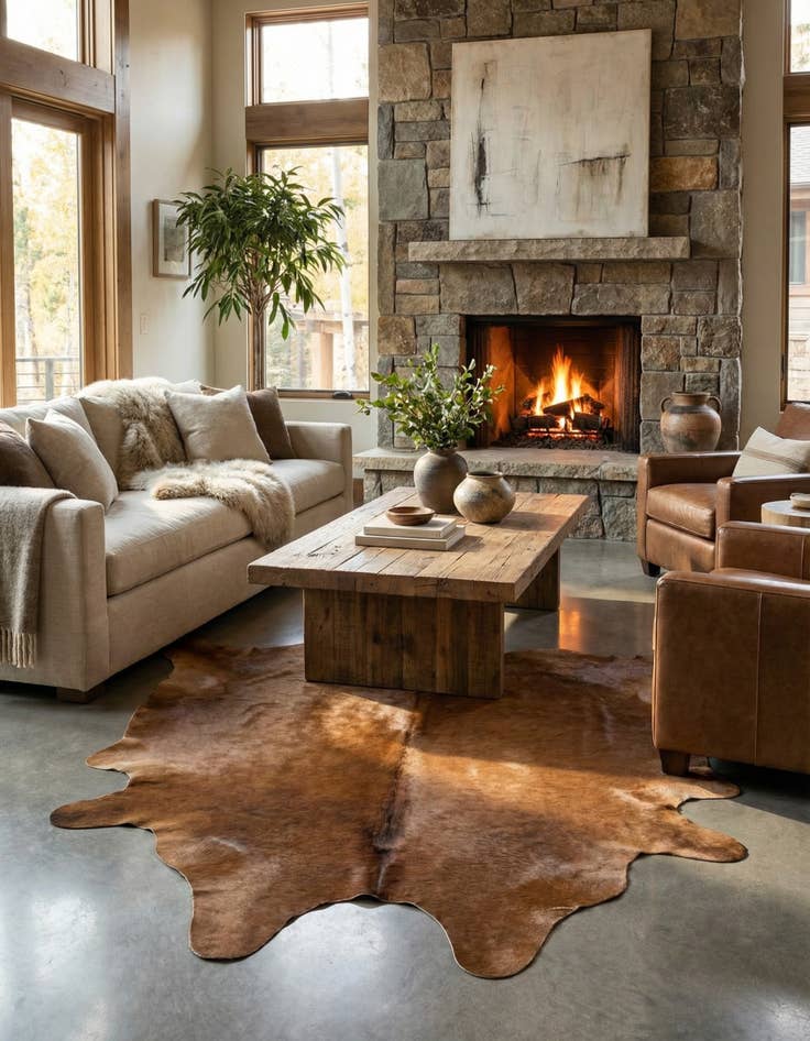 Detail image of 6' 5 x 6' 8 Cowhide Leather Square Rug