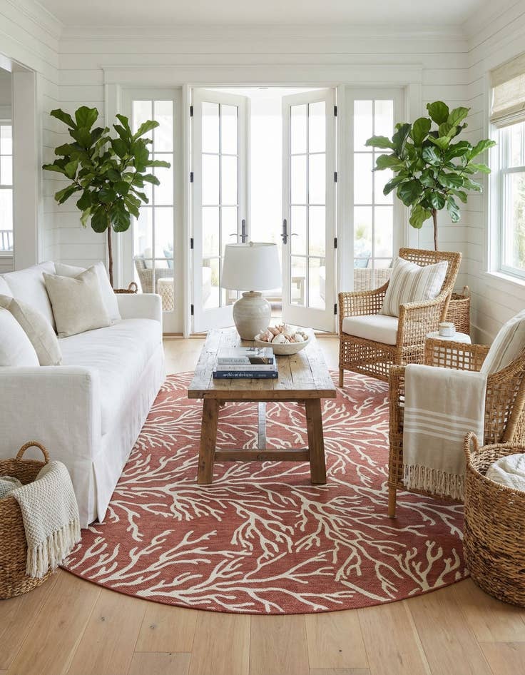 Detail image of  13' x 13'  Washable Coastal Indoor / Outdoor Round Rug