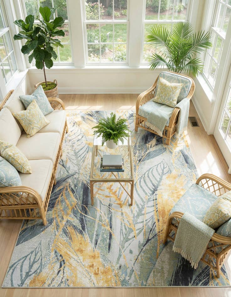 Detail image of 7' 10 x 10'  Washable Botanical Indoor / Outdoor Rug