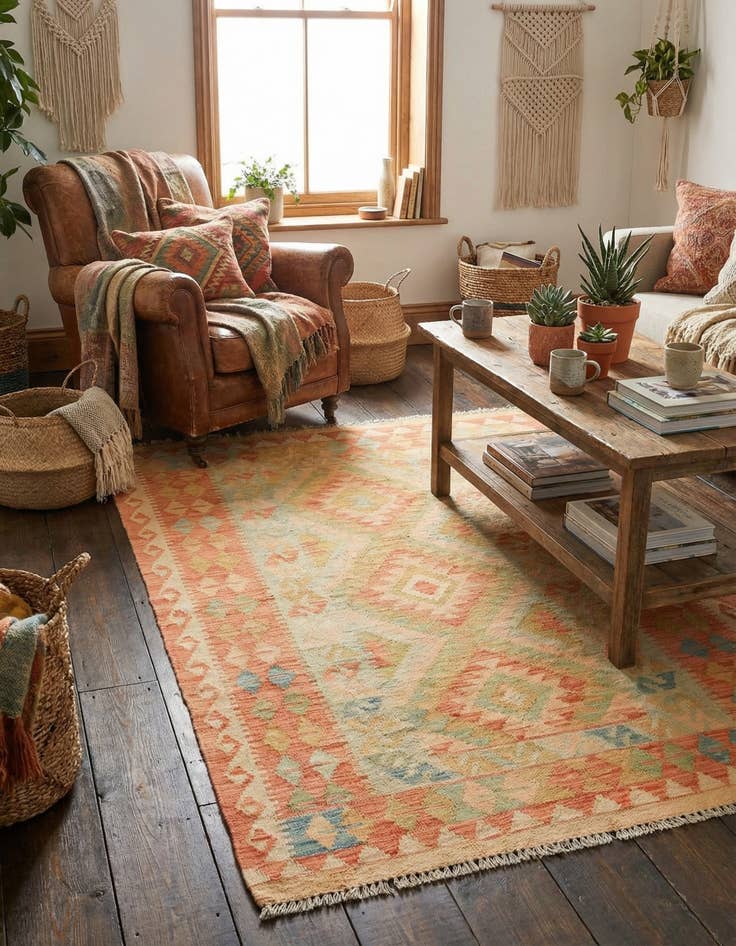 Detail image of  3' x 4' 9  Hand Woven Kilim Waziri Wool Rug