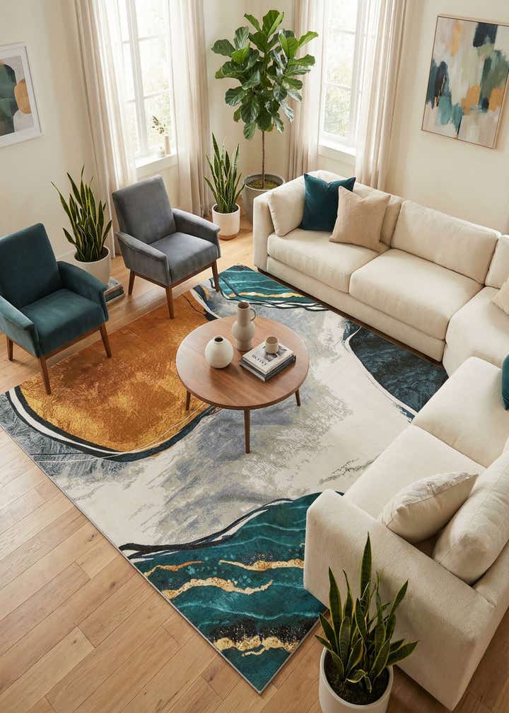 7' 10 x 7' 10 Easy-Clean Modern Indoor / Outdoor Square Rug