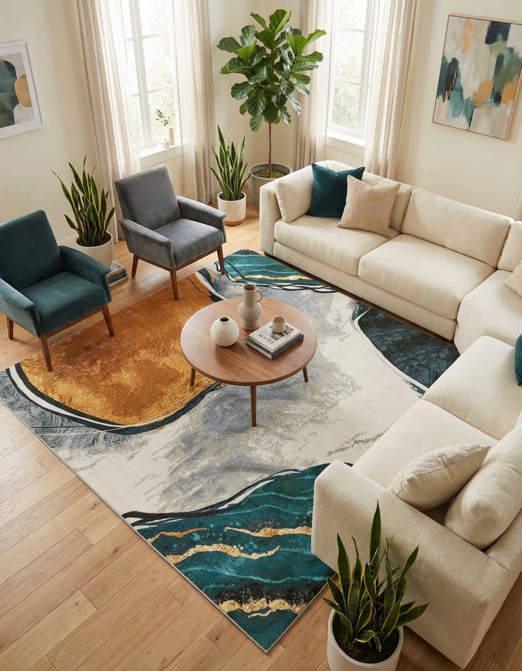 Detail image of 7' 10 x 7' 10 Easy-Clean Modern Indoor / Outdoor Square Rug