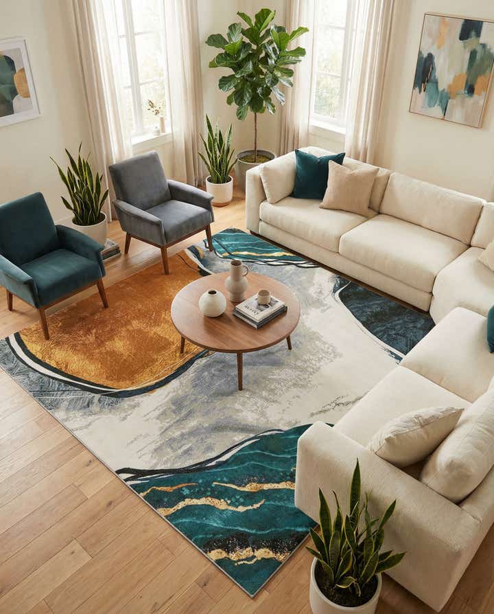 7' 10 x 7' 10 Easy-Clean Modern Indoor / Outdoor Square Rug