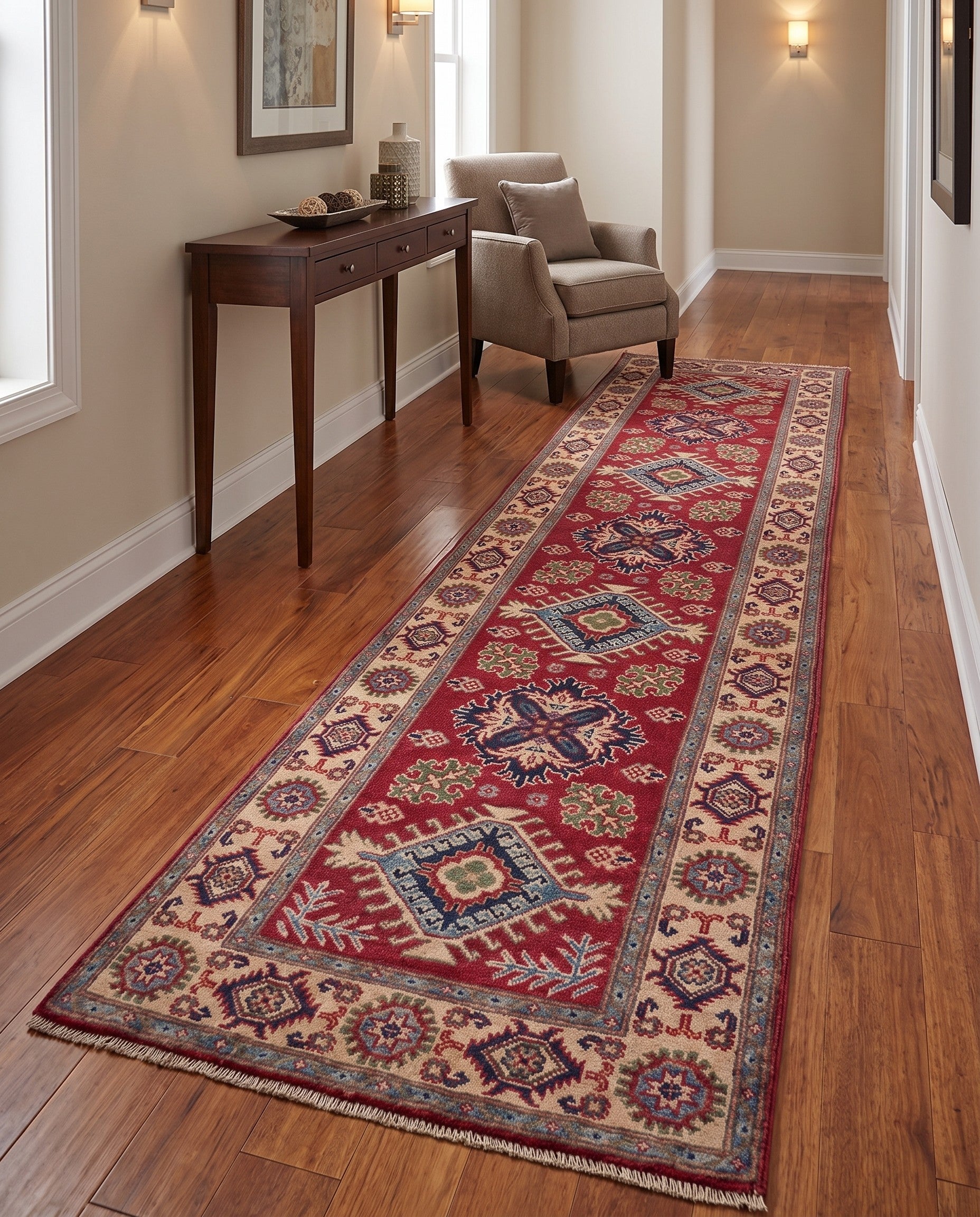 80cm x 305cm Hand Knotted Kazak Runner Rug