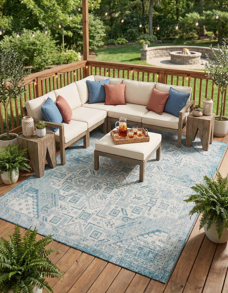 Detail image of 9' x 12'  Washable Aztec Indoor / Outdoor Rug