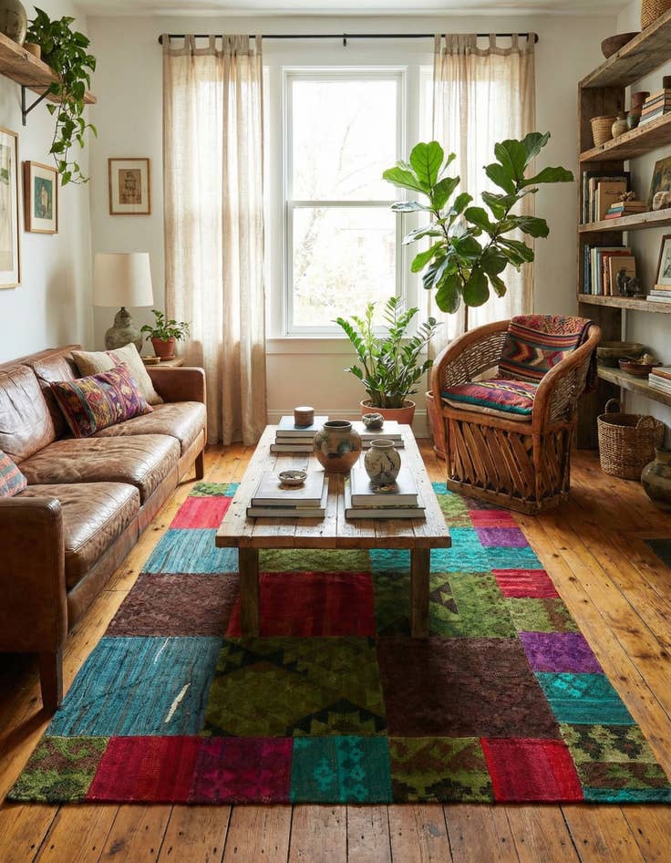 Detail image of 5' 2 x 7' 10  Hand Woven Kilim Patchwork Wool Rug