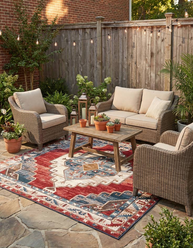 Detail image of 7' 10 x 7' 10  Washable Traditional Indoor / Outdoor Square Rug