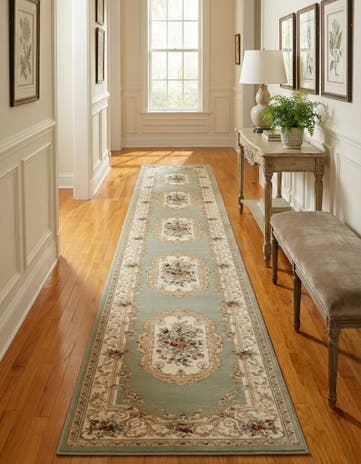 Green Classic Aubusson Runner Rug