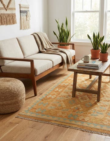 2' 10 x 4' 2 Hand Woven Kilim Waziri Wool Rug