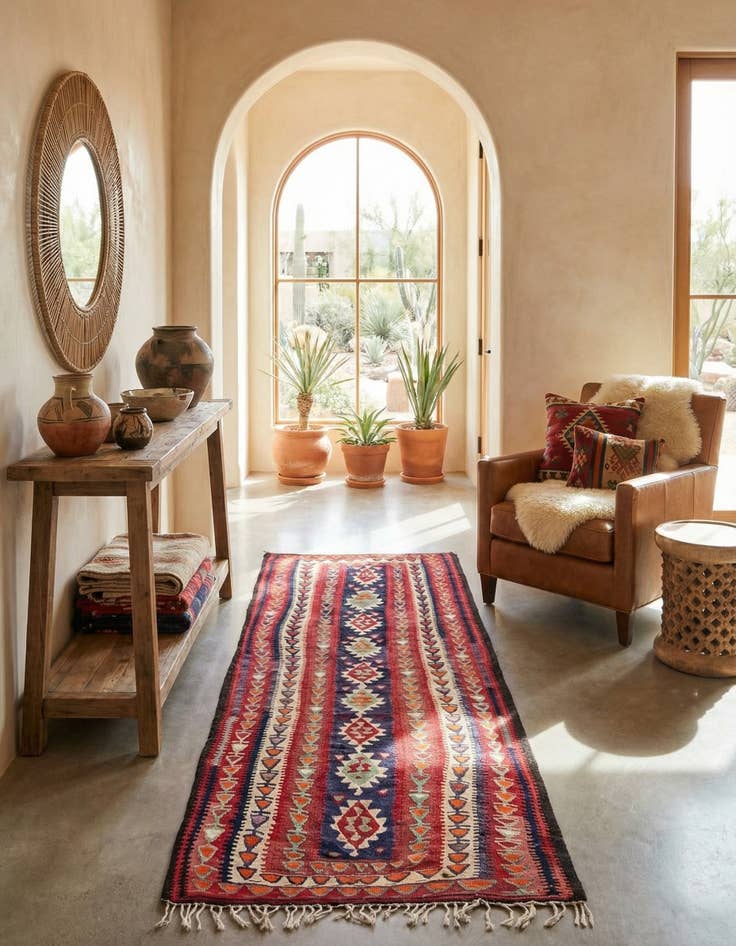 Detail image of 4' 5 x 9'  Hand Woven Kilim Fars Wool Runner Rug