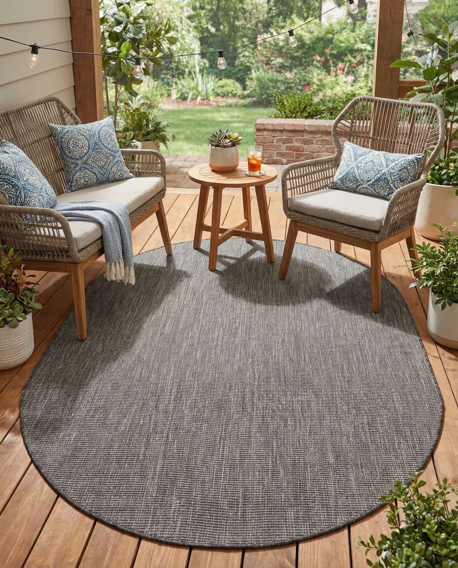 5' 3 x 8' Easy-Clean Solid Indoor / Outdoor Oval Rug