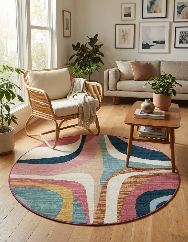 Detail image of 4' x 4'  Washable Modern Indoor / Outdoor Round Rug