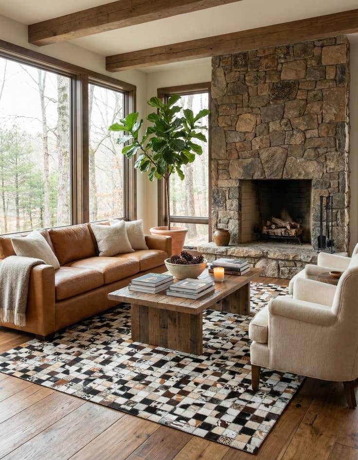 Detail image of  5' 1 x 8' Cowhide Leather Rug