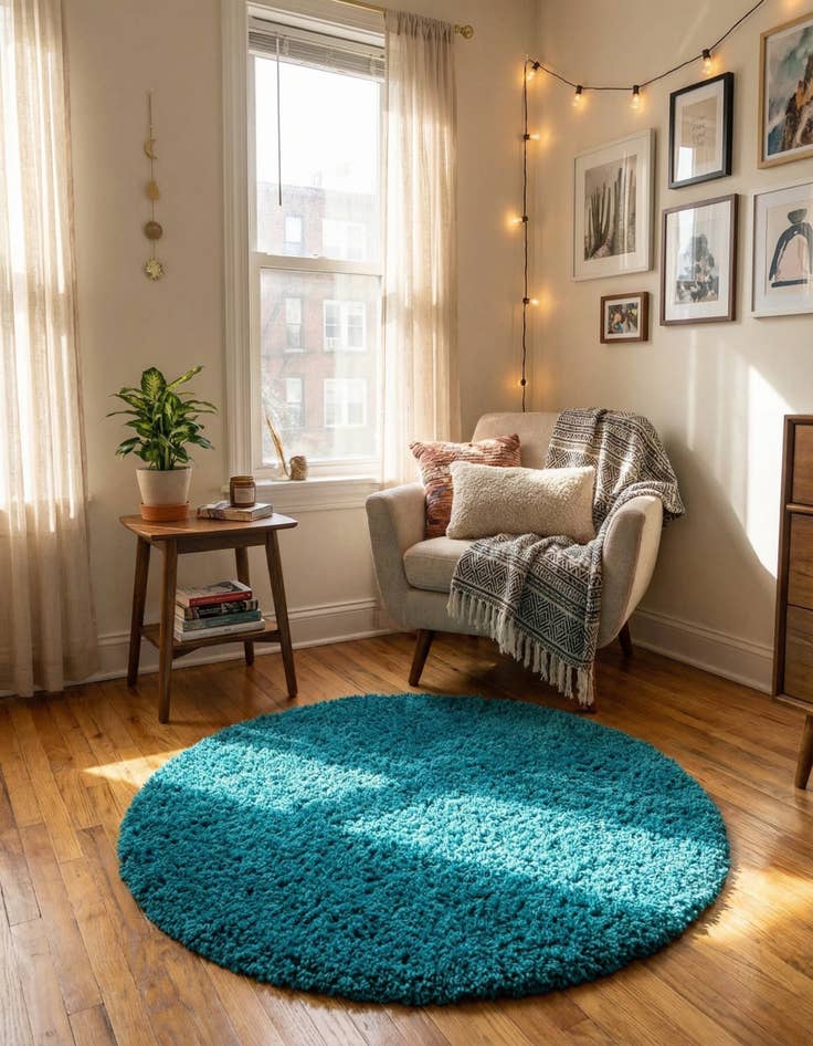 Detail image of 3' x 3' Solid Shag Round Rug