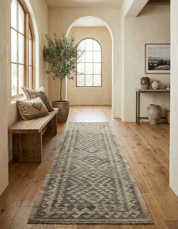 2' 10 x 9' 9 Hand Woven Kilim Maymana Wool Runner Rug