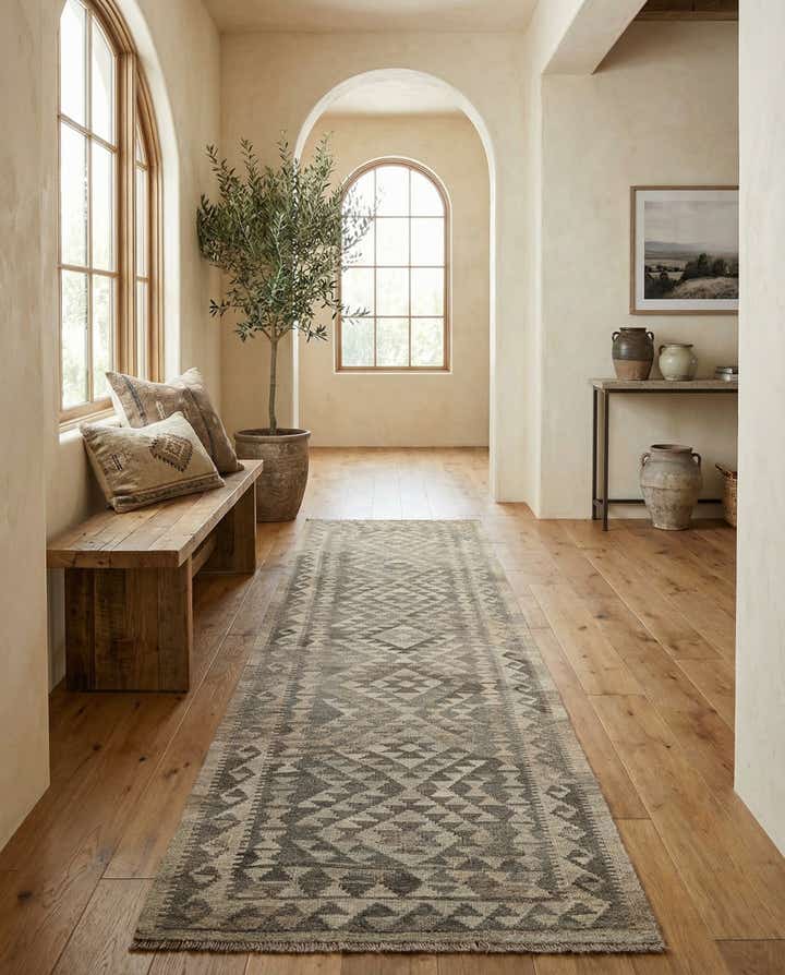 2' 10 x 9' 9 Hand Woven Kilim Maymana Wool Runner Rug