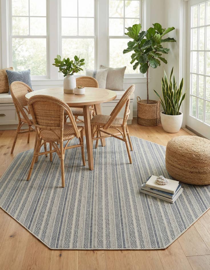 Detail image of 7' 10 x 7' 10  Washable Striped Indoor / Outdoor Octagon Rug