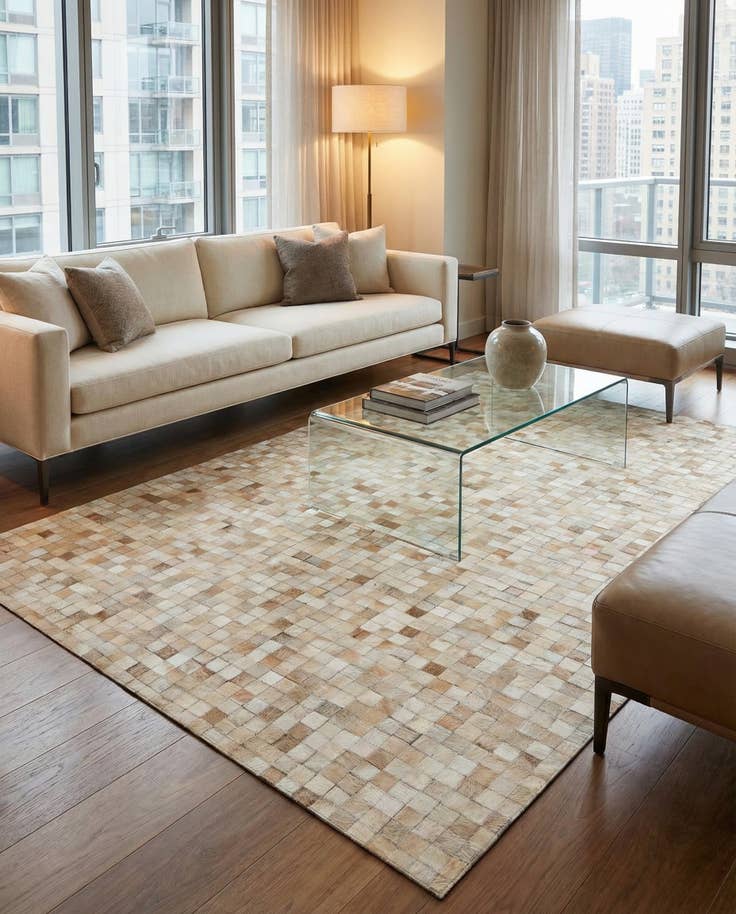 Detail image of 5' 2 x 8' Cowhide - Patchwork Rug