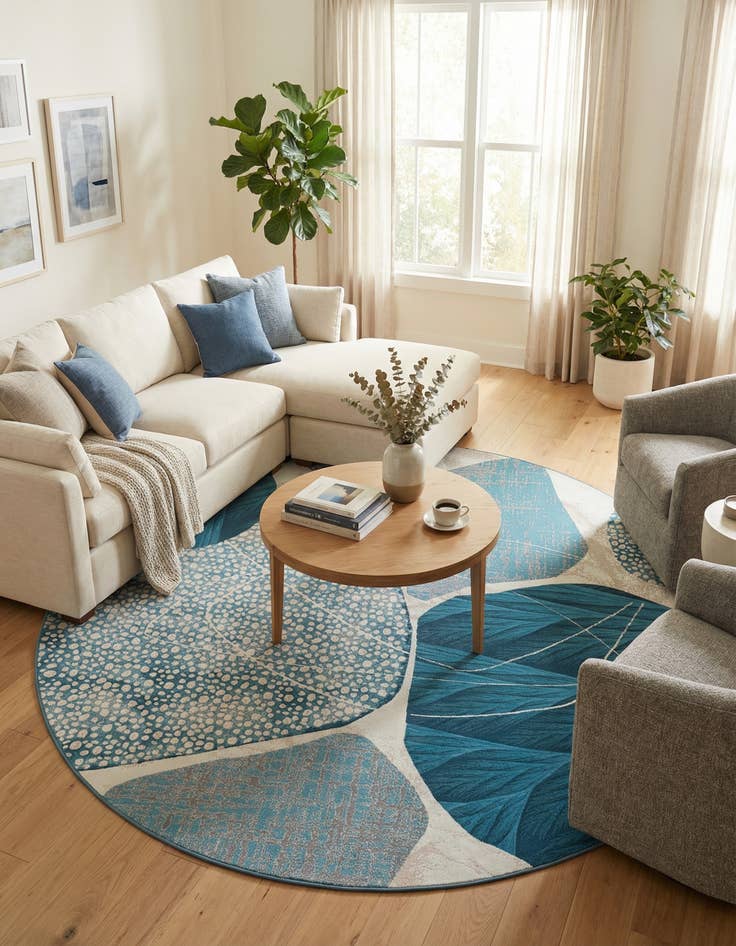 Detail image of  10' x 10'  Washable Modern Indoor / Outdoor Round Rug