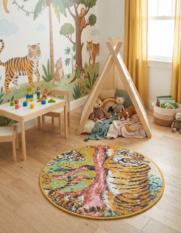 Tiger Whimsy Kids Round Rug