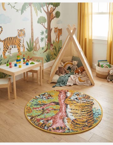 2' 2 x 2' 2 Tiger Whimsy Kids Round Rug