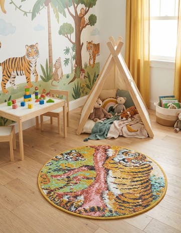 Tiger Whimsy Kids Round Rug
