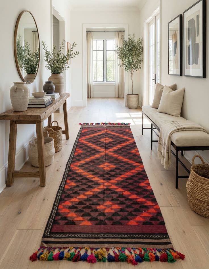 Detail image of 4' 3 x 11' 10  Hand Woven Kilim Fars Wool Runner Rug