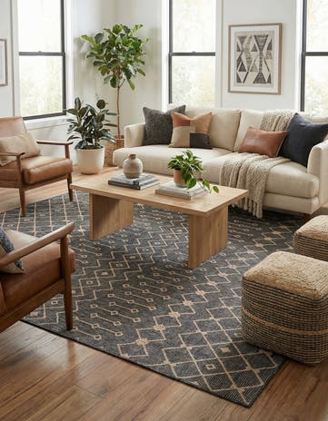 Charcoal Gray Easy-Clean Lattice Indoor / Outdoor Square Rug