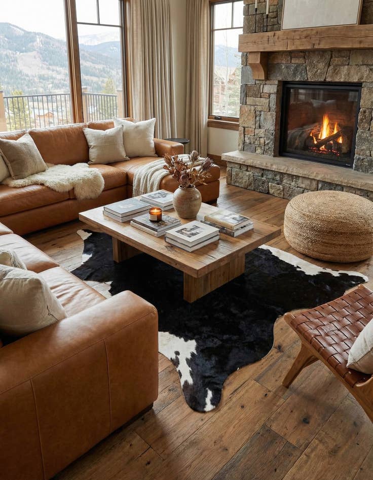 Detail image of 6' 7 x 6' 9 Cowhide Leather Square Rug