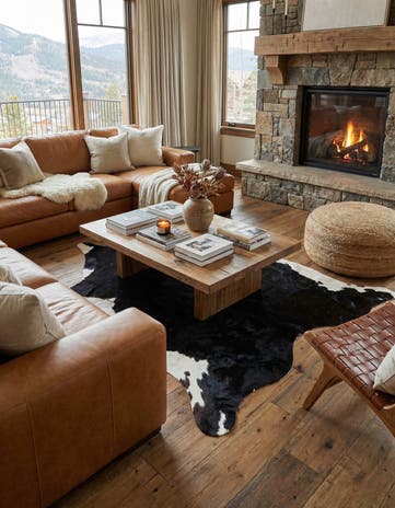 6' 7 x 6' 9 Cowhide Leather Square Rug