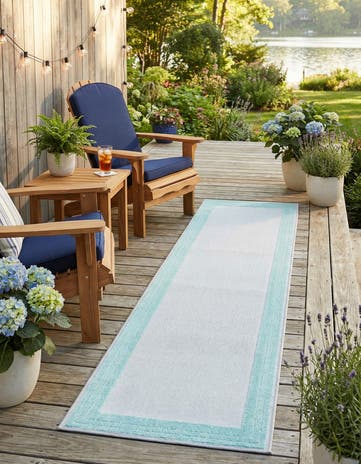 Gray Teal Easy-Clean Aruba Indoor / Outdoor Runner Rug