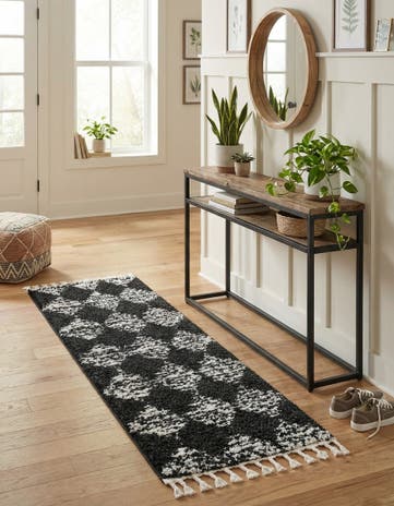 Black and White Serenity Shag Runner Rug