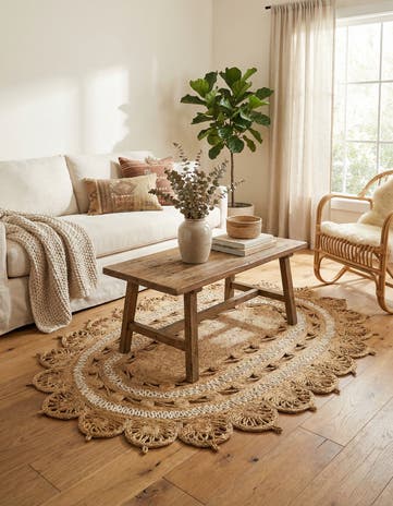 Natural and White Handmade Braided Jute Oval Rug