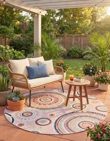 8' 2 x 8' 2 Easy-Clean Botanical Indoor / Outdoor Round Rug