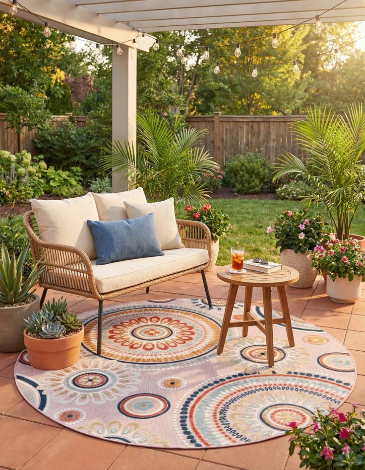 Detail image of  8' 2 x 8' 2  Washable Botanical Indoor / Outdoor Round Rug