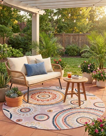 8' 2 x 8' 2 Easy-Clean Botanical Indoor / Outdoor Round Rug