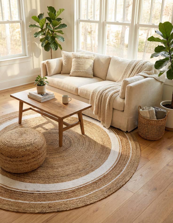 Detail image of 8' x 8'  Hand Braided Jute Round Rug