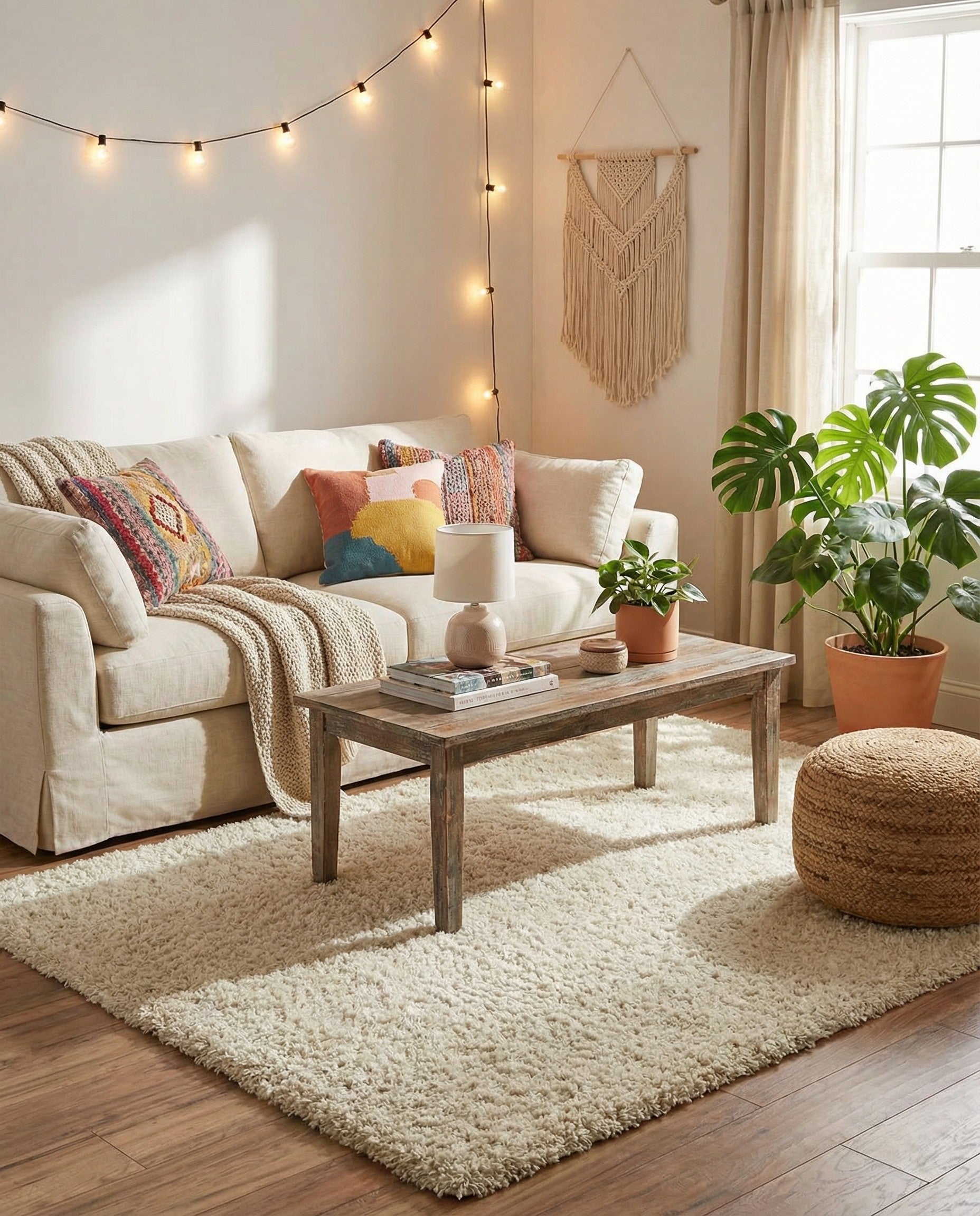 A 4x6 rectangular ivory shag rug with a plush, textured pile, ideal for a modern living room or bedroom.